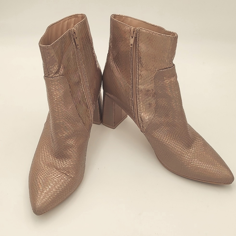 Pointed Toe Gold Snakeskin Allegra K Chunky High Heels Silver Ankle Boots 9